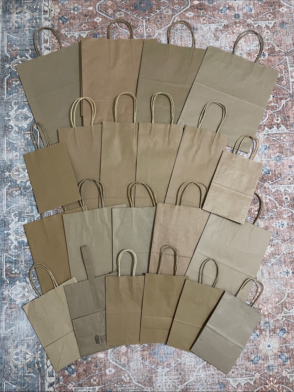 Bundle Set of 21 Different Sized Natural Brown Colored Party Gift Bags Multipack